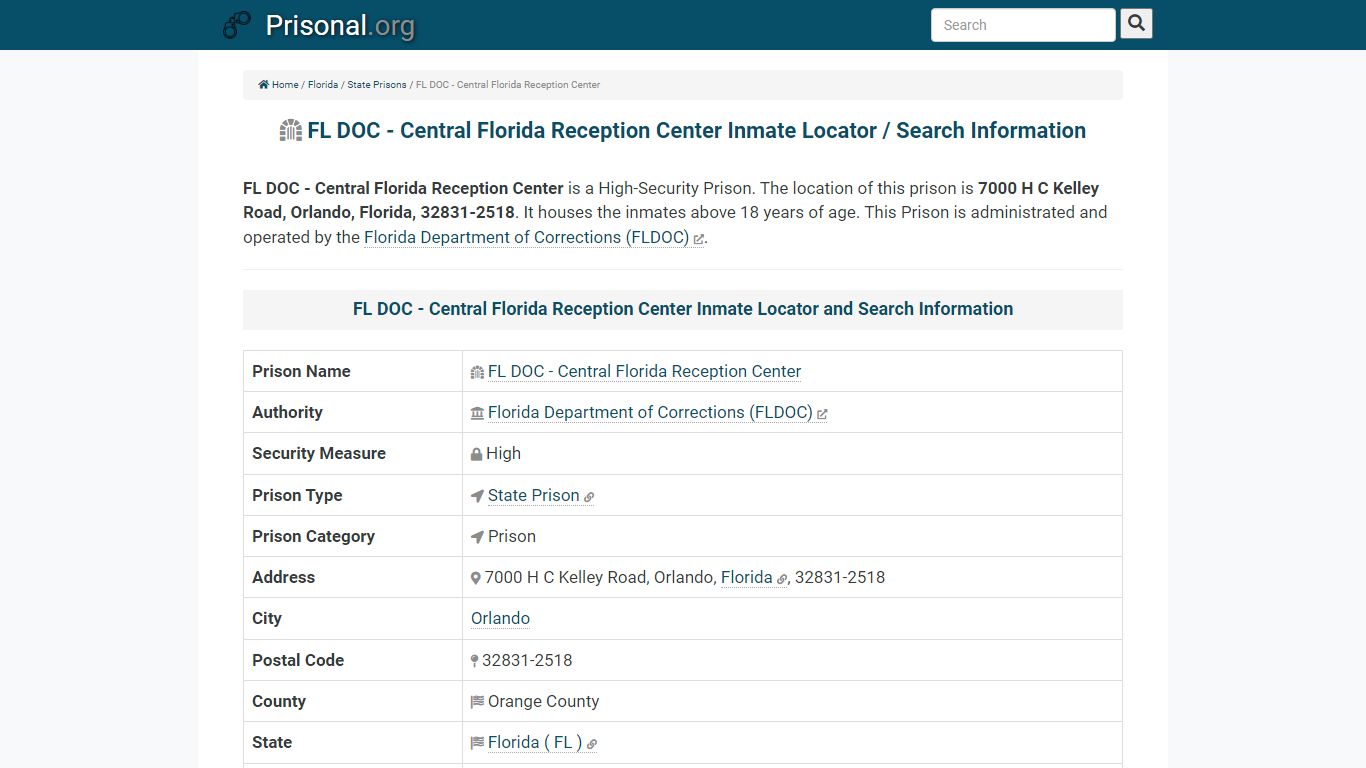 FL DOC - Central Florida Reception Center-Inmate Locator ...